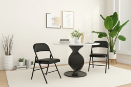 Set of 2 Faux Leather Cushioned Folding Chairs - Black, Steel Frame, 120kg Capacity, Space-Saving - thumbnail 1