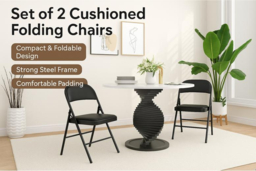 Set of 2 Faux Leather Cushioned Folding Chairs - Black, Steel Frame, 120kg Capacity, Space-Saving - thumbnail 6