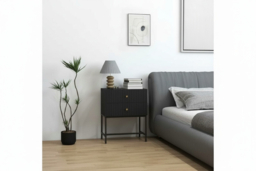Elegant Black MDF Two-Drawer Bedside Table with Metal Base - Contemporary Bedroom Storage, Modern Nightstand - thumbnail 5