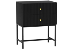 Elegant Black MDF Two-Drawer Bedside Table with Metal Base - Contemporary Bedroom Storage, Modern Nightstand - thumbnail 6
