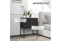 Elegant Black MDF Two-Drawer Bedside Table with Metal Base - Contemporary Bedroom Storage, Modern Nightstand - thumbnail 8