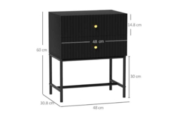 Elegant Black MDF Two-Drawer Bedside Table with Metal Base - Contemporary Bedroom Storage, Modern Nightstand - thumbnail 7