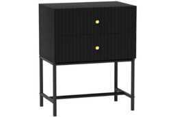 Elegant Black MDF Two-Drawer Bedside Table with Metal Base - Contemporary Bedroom Storage, Modern Nightstand - thumbnail 2
