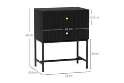 Elegant Black MDF Two-Drawer Bedside Table with Metal Base - Contemporary Bedroom Storage, Modern Nightstand - thumbnail 3