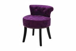 Purple Velvet Vanity Chair with Button-Tufted Backrest and Metal Studs