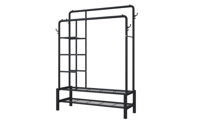 120Kg Capacity 4-In-1 Heavy-Duty Metal Clothes Rail With Side Shelves + Shoe Rack - 2 Colours! - image 1
