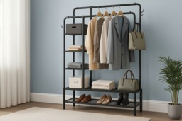 120Kg Capacity 4-In-1 Heavy-Duty Metal Clothes Rail With Side Shelves + Shoe Rack - 2 Colours! - thumbnail 1