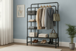120Kg Capacity 4-In-1 Heavy-Duty Metal Clothes Rail With Side Shelves + Shoe Rack - 2 Colours! - thumbnail 6