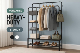 120Kg Capacity 4-In-1 Heavy-Duty Metal Clothes Rail With Side Shelves + Shoe Rack - 2 Colours! - thumbnail 6