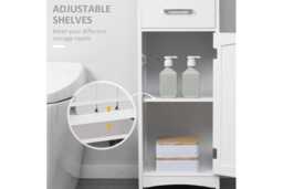Tall Freestanding Bathroom Storage Tower - Modern White MDF Slimline Cabinet with Drawer & Shelves, 163cm - thumbnail 4