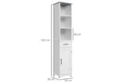 Tall Freestanding Bathroom Storage Tower - Modern White MDF Slimline Cabinet with Drawer & Shelves, 163cm - thumbnail 1