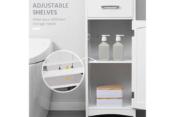 Tall Freestanding Bathroom Storage Tower - Modern White MDF Slimline Cabinet with Drawer & Shelves, 163cm - thumbnail 8
