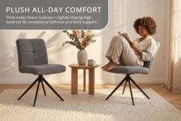 Set of 2 Plush Grey Teddy Fleece Dining Chairs - thumbnail 7