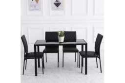 PRICE DROP! Chic Black Faux Leather Dining Chairs - Set of 4, Modern Padded Seating, Steel Legs - thumbnail 4