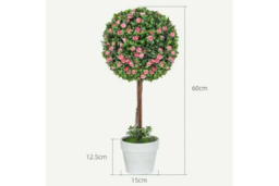 PRICE DROP! Set of 2 UV-Resistant Faux Ball Topiary Trees with Roses - 60cm Decorative Artificial Plants for Home & Garden - thumbnail 7