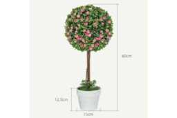 PRICE DROP! Set of 2 UV-Resistant Faux Ball Topiary Trees with Roses - 60cm Decorative Artificial Plants for Home & Garden - thumbnail 3