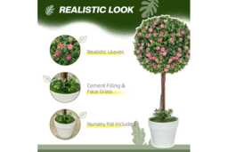PRICE DROP! Set of 2 UV-Resistant Faux Ball Topiary Trees with Roses - 60cm Decorative Artificial Plants for Home & Garden - thumbnail 4