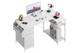 EcoFurnix Modern L-Shaped Corner Desk with Storage - White Metal, 120x78cm, Ergonomic, Easy-Clean - thumbnail 6