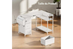 EcoFurnix Modern L-Shaped Corner Desk with Storage - White Metal, 120x78cm, Ergonomic, Easy-Clean - thumbnail 5