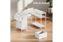 EcoFurnix Modern L-Shaped Corner Desk with Storage - White Metal, 120x78cm, Ergonomic, Easy-Clean - thumbnail 1