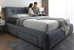 Signature Fabric Storage Bed with Padded Headboard and Four Drawers - Double & King Size - thumbnail 1
