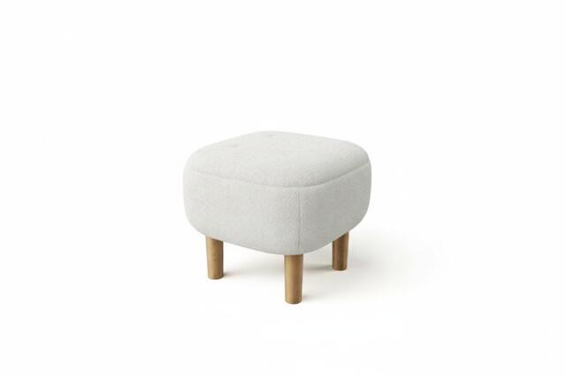 Beige Upholstered Footstool Pouffe with Durable Wooden Legs - image 1