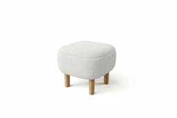 Beige Upholstered Footstool Pouffe with Durable Wooden Legs - thumbnail 5