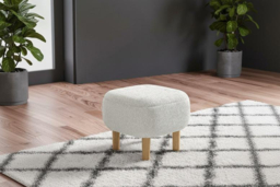 Beige Upholstered Footstool Pouffe with Durable Wooden Legs - thumbnail 7