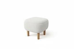 Beige Upholstered Footstool Pouffe with Durable Wooden Legs - thumbnail 1