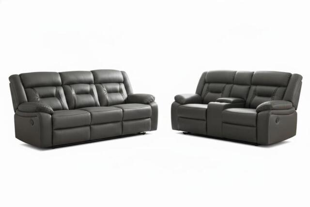 Miami Grey Leather Sofa Set - Contemporary 3+2 Electric Recliner - image 1
