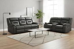 Miami Grey Leather Sofa Set - Contemporary 3+2 Electric Recliner - thumbnail 3