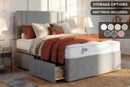 PRICE DROP! Rome Divan Bed with Mattress - 6 Sizes, 7 Colours & Storage Options - thumbnail 2