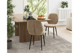 Set of 2 Modern Velvet Dining Chairs - Light Brown, Metal Legs, Padded Comfort Seating - thumbnail 2