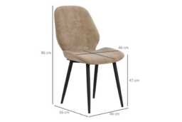Set of 2 Modern Velvet Dining Chairs - Light Brown, Metal Legs, Padded Comfort Seating - thumbnail 1
