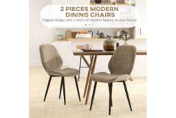 Set of 2 Modern Velvet Dining Chairs - Light Brown, Metal Legs, Padded Comfort Seating - thumbnail 3
