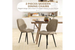 Set of 2 Modern Velvet Dining Chairs - Light Brown, Metal Legs, Padded Comfort Seating - thumbnail 7