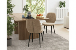 Set of 2 Modern Velvet Dining Chairs - Light Brown, Metal Legs, Padded Comfort Seating - thumbnail 6
