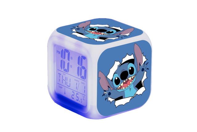 Lilo & Stitch  LED Digital Table Clock - 9 Designs, Multi-Colour Mood Light, Compact Plastic, Modern Kids Room Decor - image 1