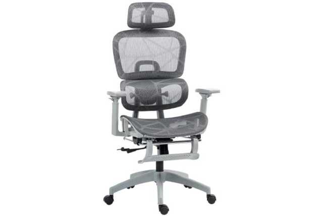 Ergonomic Grey Mesh Reclining Office Chair with Adjustable Footrest, Lumbar Support & 3D Armrests - 120kg Capacity - image 1