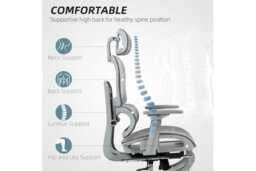 Ergonomic Grey Mesh Reclining Office Chair with Adjustable Footrest, Lumbar Support & 3D Armrests - 120kg Capacity - thumbnail 4