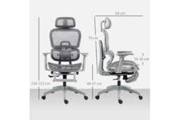 Ergonomic Grey Mesh Reclining Office Chair with Adjustable Footrest, Lumbar Support & 3D Armrests - 120kg Capacity - thumbnail 3