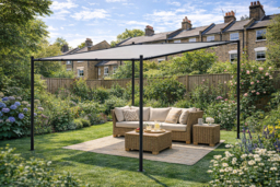 PRICE DROP! 8FT x 8FT Slanted Pergola with Retractable Canopy & Steel Frame - thumbnail 5