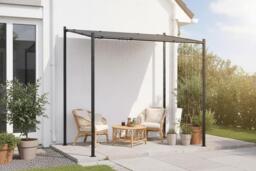 PRICE DROP! 8FT x 8FT Slanted Pergola with Retractable Canopy & Steel Frame - thumbnail 3