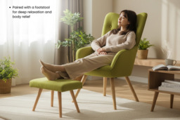 Linen-Upholstered Armchairs with Wooden Legs and Optional Footstool - 2 Styles - thumbnail 4
