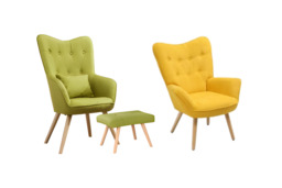 Linen-Upholstered Armchairs with Wooden Legs and Optional Footstool - 2 Styles - thumbnail 1