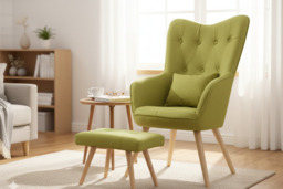 Linen-Upholstered Armchairs with Wooden Legs and Optional Footstool - 2 Styles - thumbnail 2