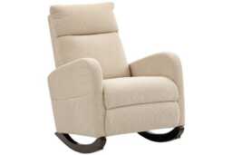 Beige Corduroy Rocking Armchair - Ergonomic Scandi Lounge Chair, 120kg Capacity