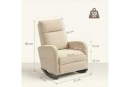 Beige Corduroy Rocking Armchair - Ergonomic Scandi Lounge Chair, 120kg Capacity - thumbnail 3