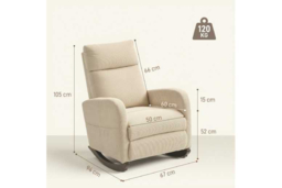 Beige Corduroy Rocking Armchair - Ergonomic Scandi Lounge Chair, 120kg Capacity - thumbnail 7