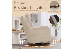 Beige Corduroy Rocking Armchair - Ergonomic Scandi Lounge Chair, 120kg Capacity - thumbnail 8